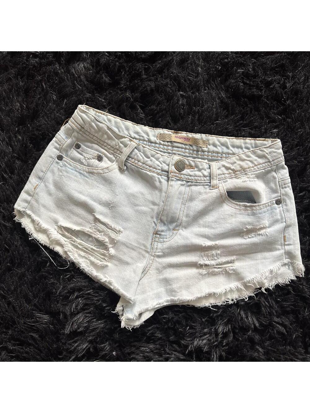 Y2K Highway Jeans Distressed Denim Shorts Light Wash Cut Off Frayed Hem XS